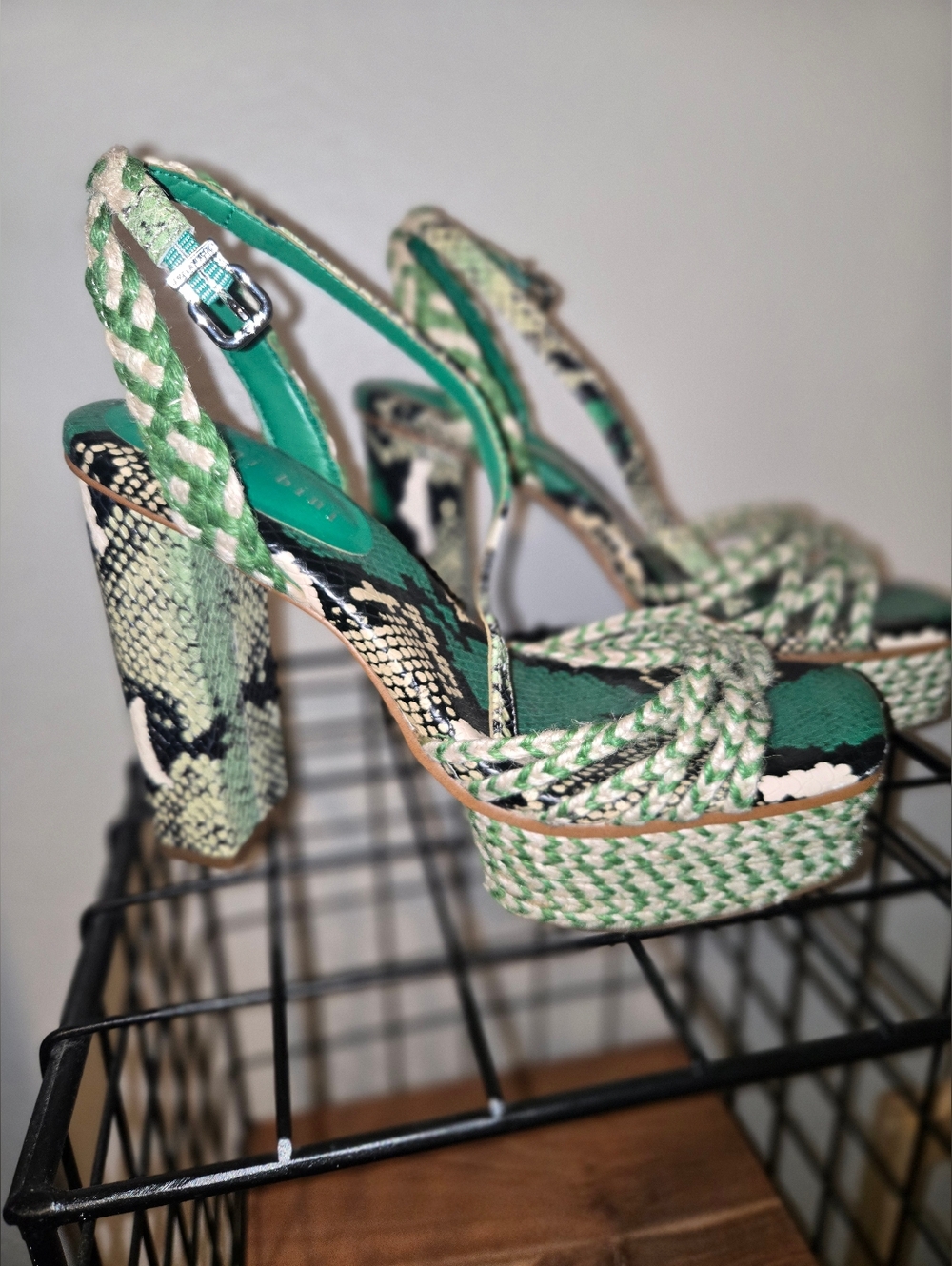 Snake Print Espadrille Platform Wedges – Green Multi Color